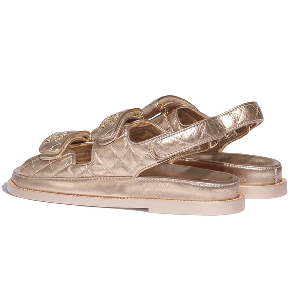 Chanel 21C Bronze Quilt Chain CC Logo Mule Slide Strap Flat Teva Dad Sandal 36.5 - Picture 8 of 12